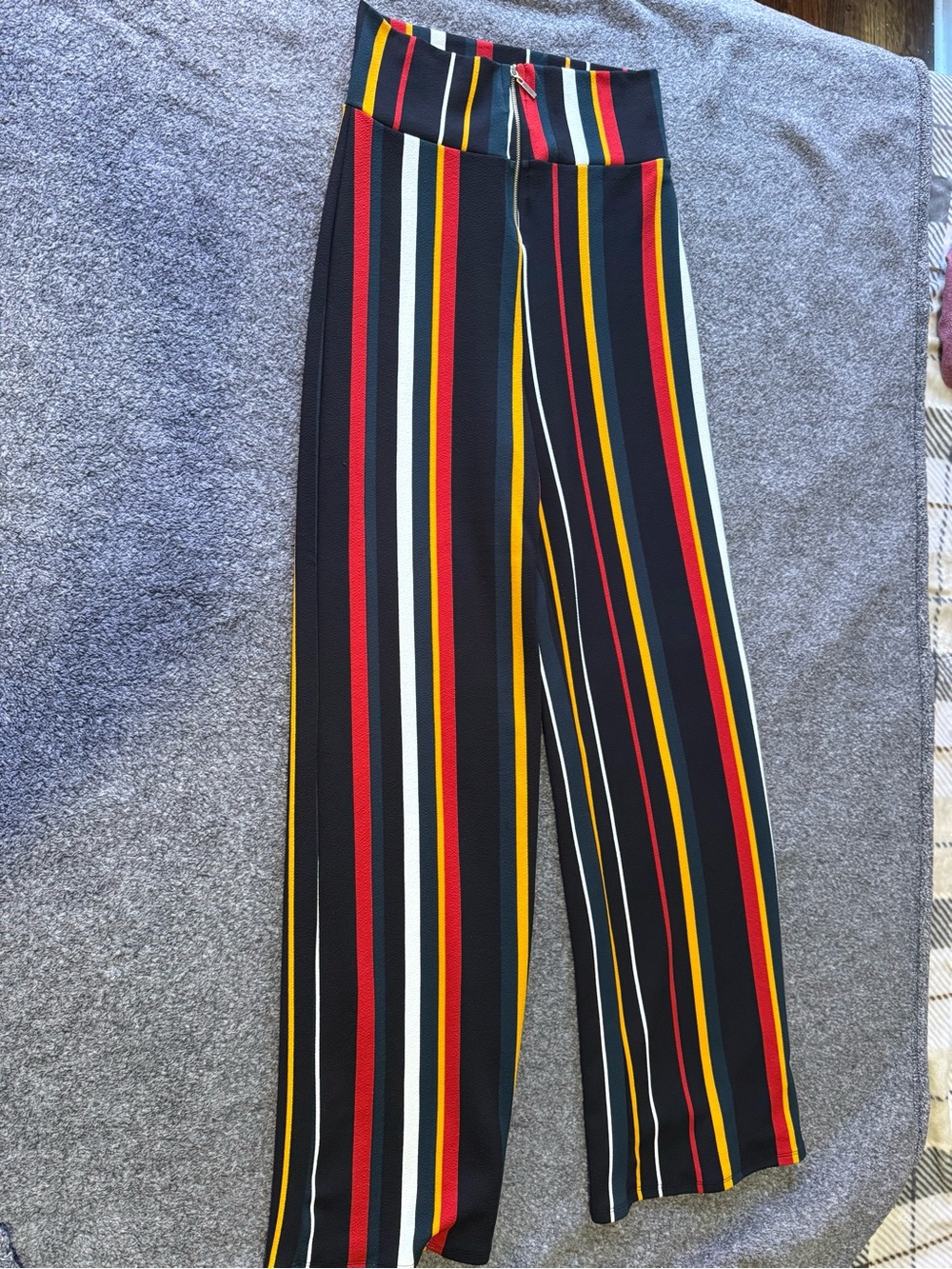 Fashion Nova Black Striped Wide Leg Pants with Red & Yellow Accents